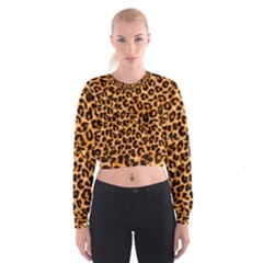 Leopard Skin Texture Macro, Brown Cropped Sweatshirt