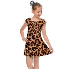 Leopard Skin Texture Macro, Brown Kids  Cap Sleeve Dress by kyorashop23