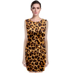 Leopard Skin Texture Macro, Brown Sleeveless Velvet Midi Dress