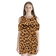 Leopard Skin Texture Macro, Brown Shoulder Cutout Velvet One Piece