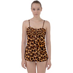 Leopard Skin Texture Macro, Brown Babydoll Tankini Set by kyorashop23