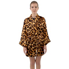 Leopard Skin Texture Macro, Brown Long Sleeve Satin Kimono by kyorashop23