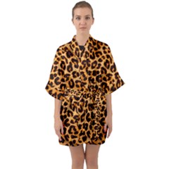 Leopard Skin Texture Macro, Brown Half Sleeve Satin Kimono  by kyorashop23