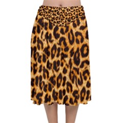 Leopard Skin Texture Macro, Brown Velvet Flared Midi Skirt