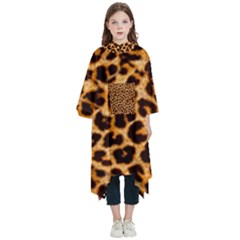 Leopard Skin Texture Macro, Brown Kids  Hooded Rain Ponchos