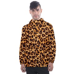 Leopard Skin Texture Macro, Brown Men s Front Pocket Pullover Windbreaker