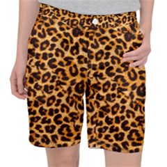 Leopard Skin Texture Macro, Brown Women s Pocket Shorts by kyorashop23