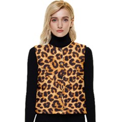 Leopard Skin Texture Macro, Brown Women s Button Up Puffer Vest