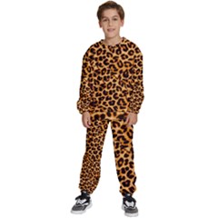 Leopard Skin Texture Macro, Brown Kids  Sweatshirt Set