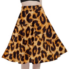 Leopard Skin Texture Macro, Brown A-line Full Circle Midi Skirt With Pocket by kyorashop23