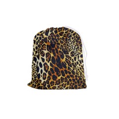 Leopard Skin Texture, Macro, Brown Drawstring Pouch (medium) by kyorashop23