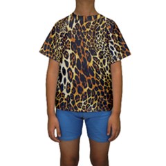 Leopard Skin Texture, Macro, Brown Kids  Short Sleeve Swimwear by kyorashop23