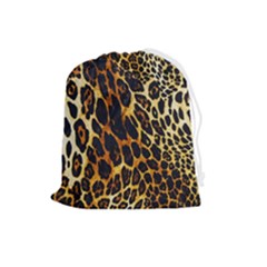 Leopard Skin Texture, Macro, Brown Drawstring Pouch (large) by kyorashop23