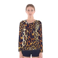 Leopard Skin Texture, Macro, Brown Women s Long Sleeve T-shirt