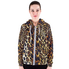 Leopard Skin Texture, Macro, Brown Women s Zipper Hoodie