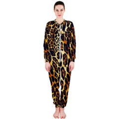 Leopard Skin Texture, Macro, Brown Onepiece Jumpsuit (ladies)