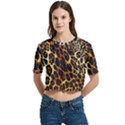 Leopard Skin Texture, Macro, Brown Women s Round Neck Short Sleeve Crop Top View1