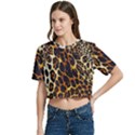 Leopard Skin Texture, Macro, Brown Women s Round Neck Short Sleeve Crop Top View2