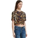 Leopard Skin Texture, Macro, Brown Women s Round Neck Short Sleeve Crop Top View3