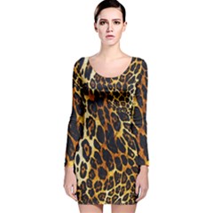 Leopard Skin Texture, Macro, Brown Long Sleeve Velvet Bodycon Dress