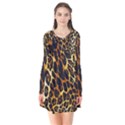 Leopard Skin Texture, Macro, Brown Long Sleeve V-neck Flare Dress View1