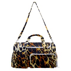 Leopard Skin Texture, Macro, Brown Sports Gym Duffle Bag With Shoe Compartment by kyorashop23