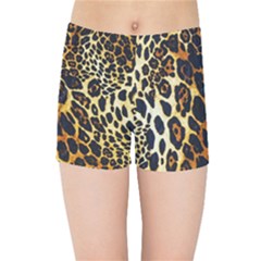 Leopard Skin Texture, Macro, Brown Kids  Sports Shorts by kyorashop23