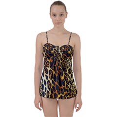 Leopard Skin Texture, Macro, Brown Babydoll Tankini Set by kyorashop23