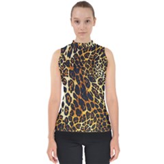 Leopard Skin Texture, Macro, Brown Mock Neck Shell Top