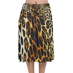 Leopard Skin Texture, Macro, Brown Velvet Flared Midi Skirt