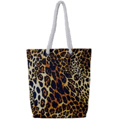 Leopard Skin Texture, Macro, Brown Full Print Rope Handle Tote (small) by kyorashop23