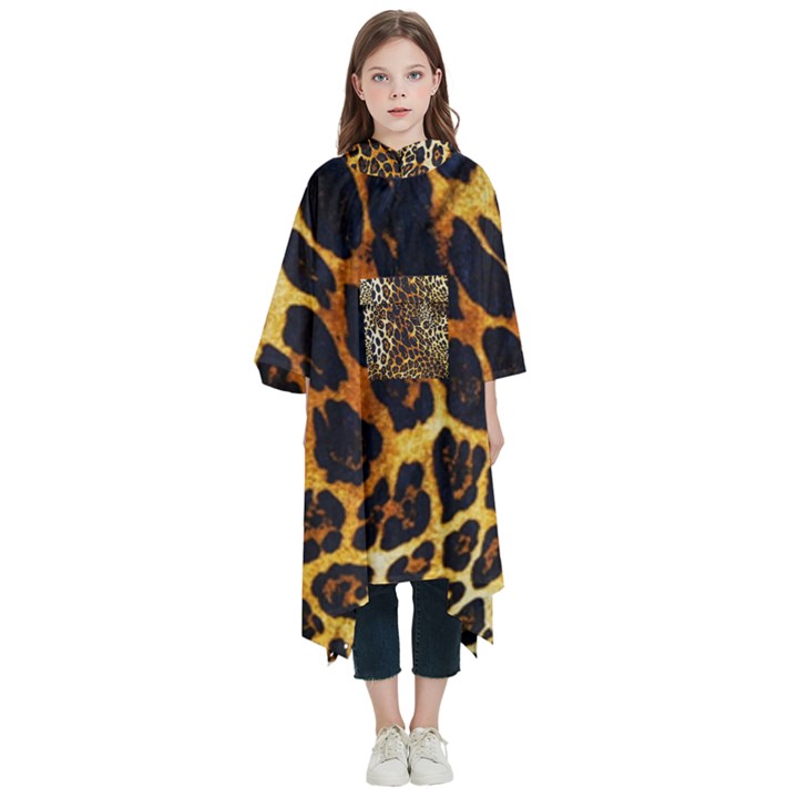 Leopard Skin Texture, Macro, Brown Kids  Hooded Rain Ponchos