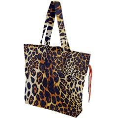 Leopard Skin Texture, Macro, Brown Drawstring Tote Bag by kyorashop23