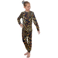 Leopard Skin Texture, Macro, Brown Kids  Long Sleeve Set 