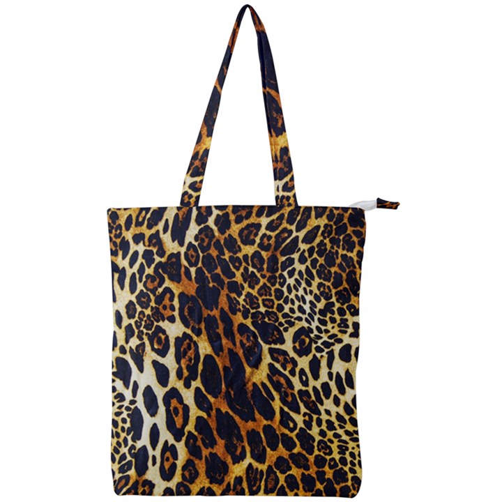 Leopard Skin Texture, Macro, Brown Double Zip Up Tote Bag