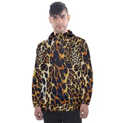 Leopard Skin Texture, Macro, Brown Men s Front Pocket Pullover Windbreaker