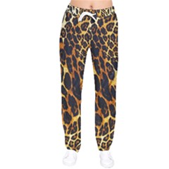 Leopard Skin Texture, Macro, Brown Women Velvet Drawstring Pants