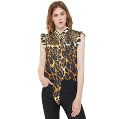 Leopard Skin Texture, Macro, Brown Frill Detail Shirt