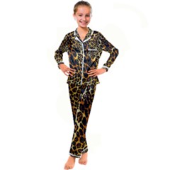 Leopard Skin Texture, Macro, Brown Kids  Satin Long Sleeve Pajamas Set by kyorashop23