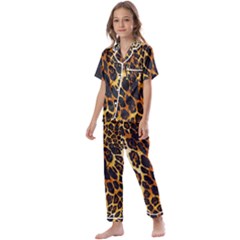 Leopard Skin Texture, Macro, Brown Kids  Satin Short Sleeve Pajamas Set by kyorashop23