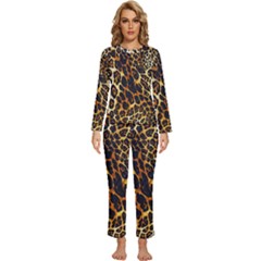 Leopard Skin Texture, Macro, Brown Womens  Long Sleeve Lightweight Pajamas Set by kyorashop23