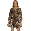 Leopard Skin Texture, Macro, Brown V-Neck Placket Mini Dress View1