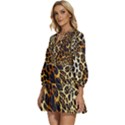 Leopard Skin Texture, Macro, Brown V-Neck Placket Mini Dress View2