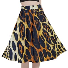 Leopard Skin Texture, Macro, Brown A-line Full Circle Midi Skirt With Pocket by kyorashop23