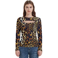 Leopard Skin Texture, Macro, Brown Women s Cut Out Long Sleeve T-shirt