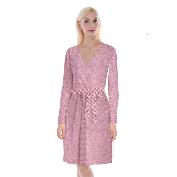 Pink Fabric Texture, Knitted Pink Texture, Long Sleeve Velvet Front Wrap Dress