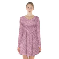 Pink Fabric Texture, Knitted Pink Texture, Long Sleeve Velvet V-neck Dress