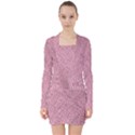 Pink Fabric Texture, Knitted Pink Texture, V-neck Bodycon Long Sleeve Dress View1