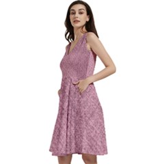 Pink Fabric Texture, Knitted Pink Texture, Sleeveless V-neck Skater Dress With Pockets