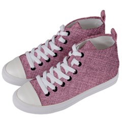 Pink Fabric Texture, Knitted Pink Texture, Women s Mid-top Canvas Sneakers by kyorashop23